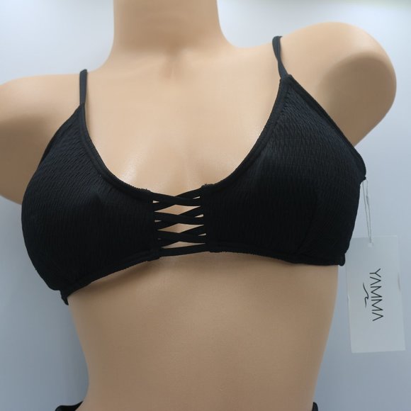 Yamma Womens Bikini Top Crochet Look - Black  -XL - Picture 1 of 2